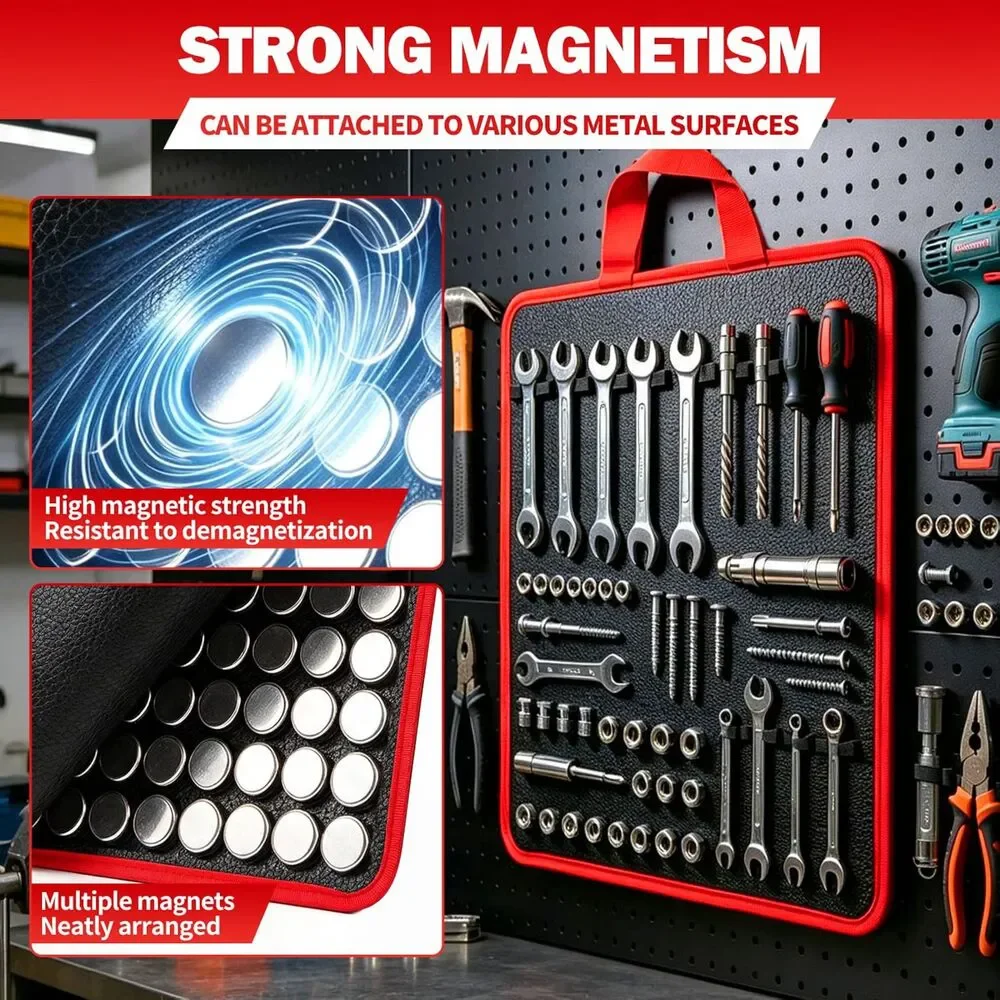 Flexible Magnetic Tool Mat with Hook 12.6 x 9.6 Non Slip Automotive Mechanic Pad